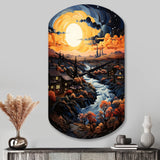 Vangogh Village At Sunset I - Asymmetric Metal Wall Clock