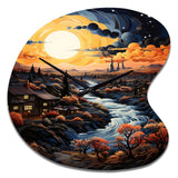 Vangogh Village At Sunset I - Asymmetric Metal Wall Clock