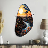 Vangogh Village At Sunset I - Asymmetric Metal Wall Clock