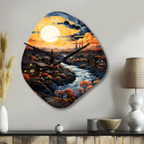 Vangogh Village At Sunset I - Asymmetric Metal Wall Clock