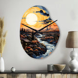 Vangogh Village At Sunset I - Asymmetric Metal Wall Clock