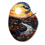 Vangogh Village At Sunset I - Asymmetric Metal Wall Clock