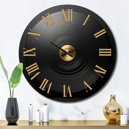 IDesignart Black and Gold Vinyl Serenade II - Fashion Metal Wall Clock