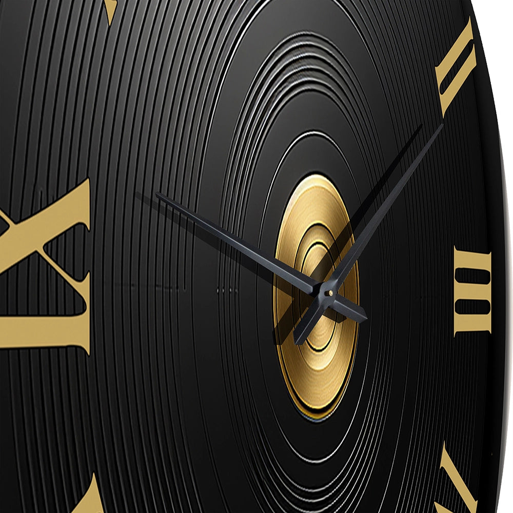 IDesignart Black and Gold Vinyl Serenade II - Fashion Metal Wall Clock