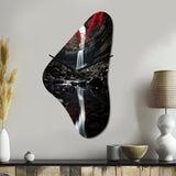 Grey and Red Waterfall Of Eternity II - Asymmetric Metal Wall Clock