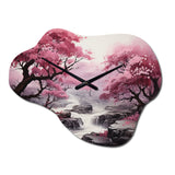 Pink Trees Waterfall Endless Journey - Asymmetric Metal Wall Clock