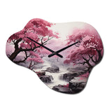 Pink Trees Waterfall Endless Journey - Asymmetric Metal Wall Clock