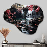 Peach Tree Waterfall Natures Elegance II - Asymmetric Metal Wall Clock