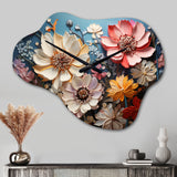 White Pink Wildflowers Natures Symphony IV - Asymmetric Metal Wall Clock
