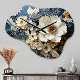 White Blue Wildflowers Natures Tapestry I - Asymmetric Metal Wall Clock