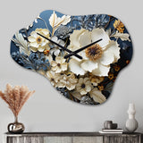 White Blue Wildflowers Natures Tapestry I - Asymmetric Metal Wall Clock