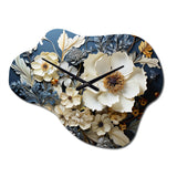 White Blue Wildflowers Natures Tapestry I - Asymmetric Metal Wall Clock