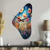 Wildflowers Whimsical Blooms Pointillism II - Asymmetric Metal Wall Clock