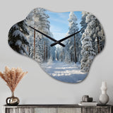 Winter Snowy Evergreen III - Asymmetric Metal Wall Clock
