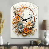 Beige and Orange Floral Wreath I - Asymmetric Metal Wall Clock