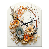 Beige and Orange Floral Wreath I - Asymmetric Metal Wall Clock