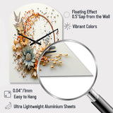 Beige and Orange Floral Wreath I - Asymmetric Metal Wall Clock