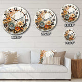 Beige and Orange Floral Wreath I - Floral Metal Wall Clock