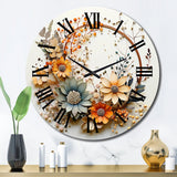 Beige and Orange Floral Wreath I - Floral Metal Wall Clock