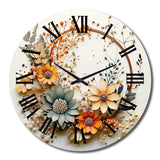 Beige and Orange Floral Wreath I - Floral Metal Wall Clock