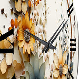 Beige and Orange Floral Wreath I - Floral Metal Wall Clock