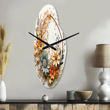 Beige and Orange Floral Wreath I - Asymmetric Metal Wall Clock