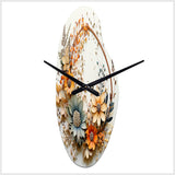 Beige and Orange Floral Wreath I - Asymmetric Metal Wall Clock