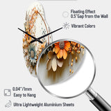 Beige and Orange Floral Wreath I - Asymmetric Metal Wall Clock