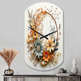 Beige and Orange Floral Wreath I - Asymmetric Metal Wall Clock