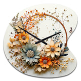 Beige and Orange Floral Wreath I - Asymmetric Metal Wall Clock