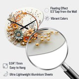 Beige and Orange Floral Wreath I - Asymmetric Metal Wall Clock