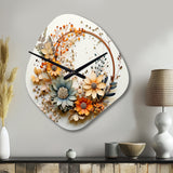 Beige and Orange Floral Wreath I - Asymmetric Metal Wall Clock