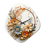 Beige and Orange Floral Wreath I - Asymmetric Metal Wall Clock