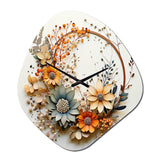 Beige and Orange Floral Wreath I - Asymmetric Metal Wall Clock