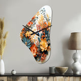 Beige and Orange Floral Wreath III - Asymmetric Metal Wall Clock