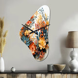Beige and Orange Floral Wreath III - Asymmetric Metal Wall Clock