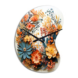 Beige and Orange Floral Wreath III - Asymmetric Metal Wall Clock