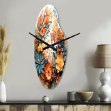 Beige and Orange Floral Wreath III - Asymmetric Metal Wall Clock