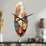 Beige and Orange Floral Wreath III - Asymmetric Metal Wall Clock