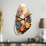 Beige and Orange Floral Wreath III - Asymmetric Metal Wall Clock