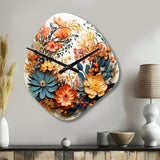 Beige and Orange Floral Wreath III - Asymmetric Metal Wall Clock
