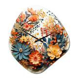 Beige and Orange Floral Wreath III - Asymmetric Metal Wall Clock
