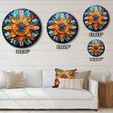 Gold Teal Yoga Mandala Pointillism - Spiritual Metal Wall Clock