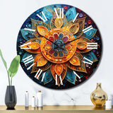 Gold Teal Yoga Mandala Pointillism - Spiritual Metal Wall Clock