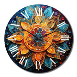 Gold Teal Yoga Mandala Pointillism - Spiritual Metal Wall Clock