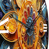 Gold Teal Yoga Mandala Pointillism - Spiritual Metal Wall Clock