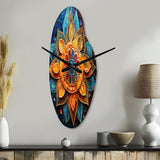 Gold Teal Yoga Mandala Pointillism - Asymmetric Metal Wall Clock