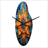 Gold Teal Yoga Mandala Pointillism - Asymmetric Metal Wall Clock
