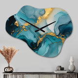 Turquoise Gold Infused Marble II - Asymmetric Metal Wall Clock