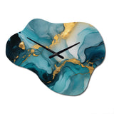 Turquoise Gold Infused Marble II - Asymmetric Metal Wall Clock